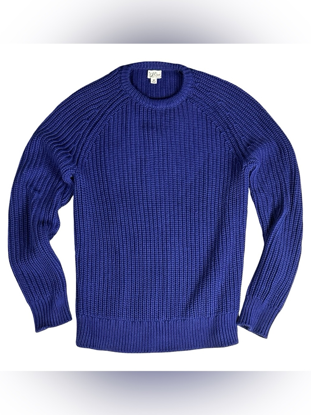 J.Crew Heritage Cotton Shaker-Stitch Fisherman Crewneck Sweater M Vivid Navy
